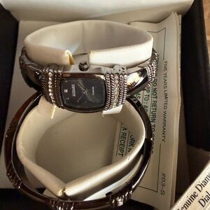 Kessaris Black and Silver Crystal Watch with genuine diamond dial.